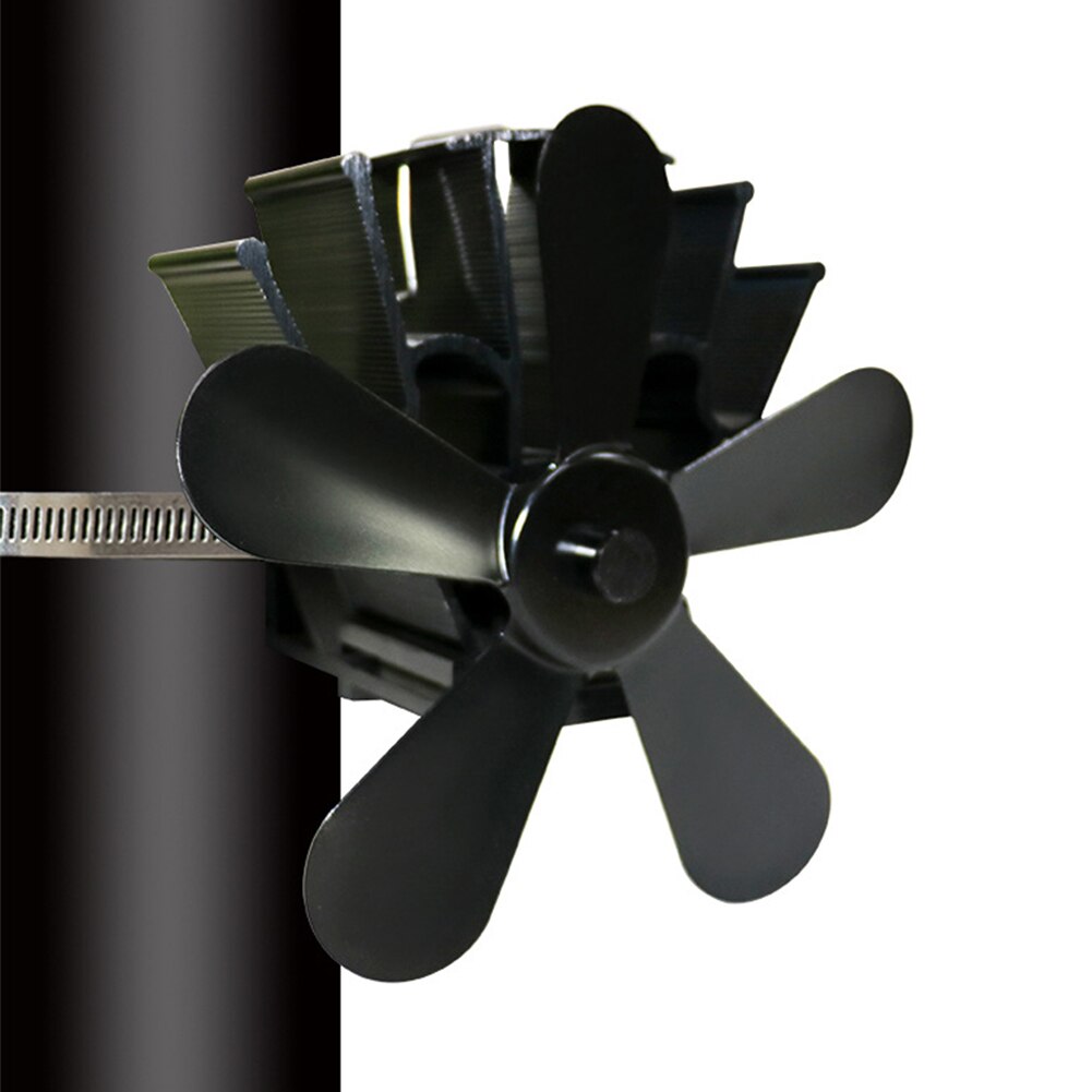 Household Low Noise Modern Burner Winter Heat Powered Warm Energy-Saving Aluminum 5 Blades Wood Stove Fireplace Fan Efficient: Grey