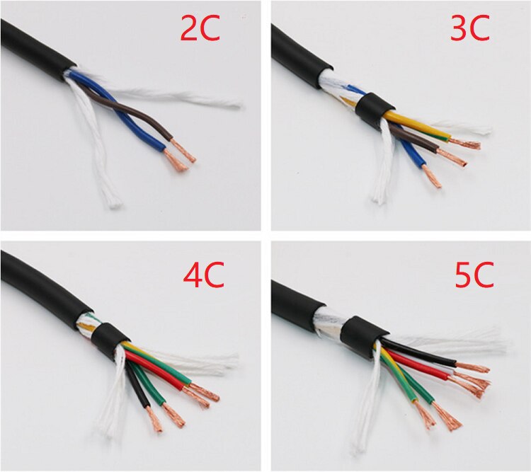 Square 0.5mm TRVV Towline Cable 2 3 4 5 Core Sheath Copper Wire Soft PVC Insulated Power Drag Chain Line Bend Resistance Black