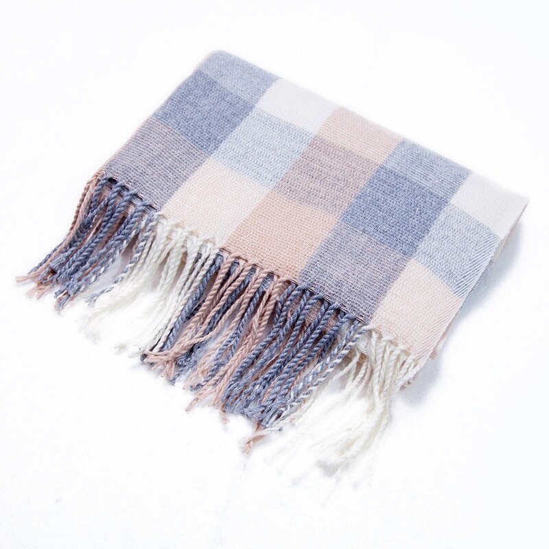 Winter Cashmere Plaid Double Fringe Scarf Women's Warm Blue Shawl: 5