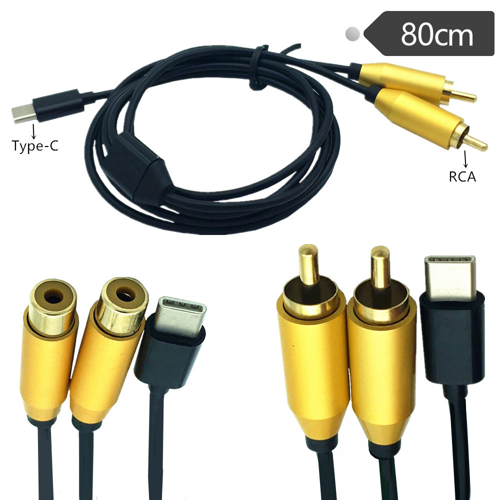 Tipo-C USB C a 2 señal macho RCA dual para función de convertidor de cable adaptador de audio AV de vídeo