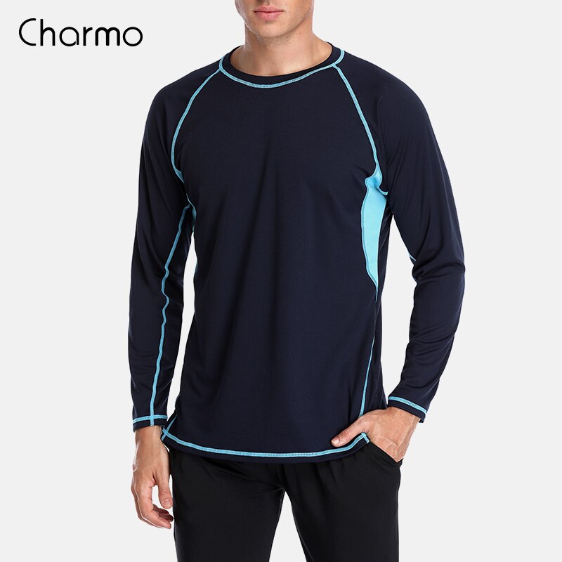 Charmo mænds rashguard dry-fit korte skjorter mænd dykkertrøje uv-beskyttelse udslæt vagt top upf 50+  surfingdragter strandtøj: Nav / M