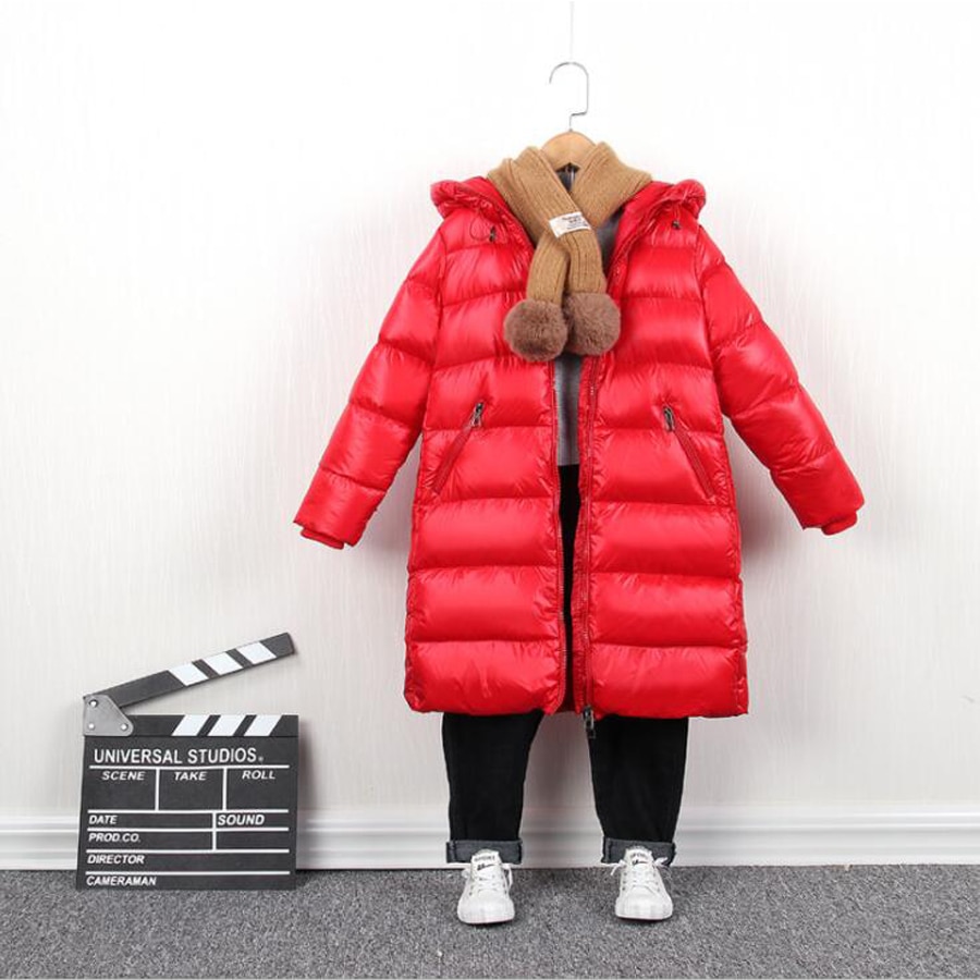 winter long children down jacket for girls winter clothes thick coat snowsuit hooded windproof waterproof kids red jacket