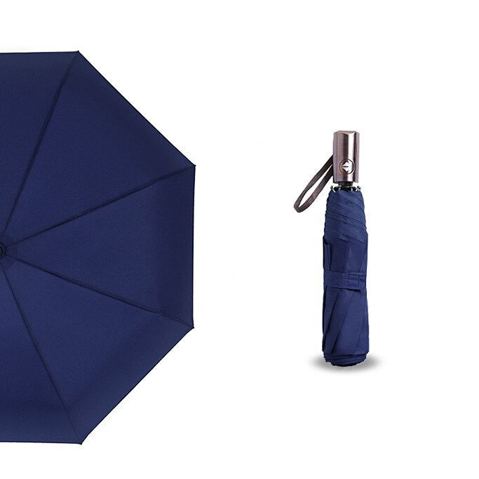 Automatic 3 Folding Aureate Handle Big Umbrella Rain Women Luxury Windproof Stand UV Umbrella Ideas Paraguas: Navy Blue