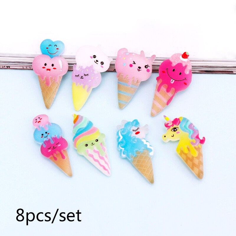 Flat Back Resin Scrapbook Mixed Style Cabochon Swirl Candy Paste DIY Material Resin Handicraft Accessories: Ice cream