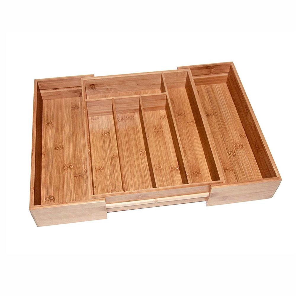 Kitchen Drawer Organizer Retractable Bamboo Cutlery Trays for Drawers Partitioned Tableware Knife Spoon Fork Storage Box