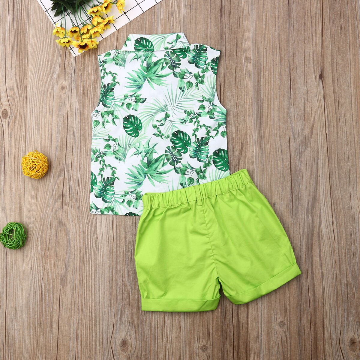 2 stycken småbarn barn pojke kläder set små pojkar ärmlösa tryckta löv linne+korta byxor sommar outfit set