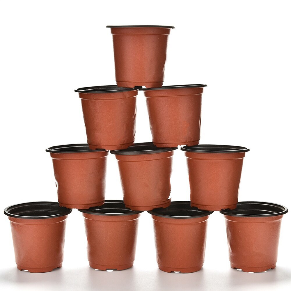 10 pcs Mini Plastic Round Flower Pot Terracotta Nursery Planter Home Office Decor Green Plant Artificial Refinement Garden Tools