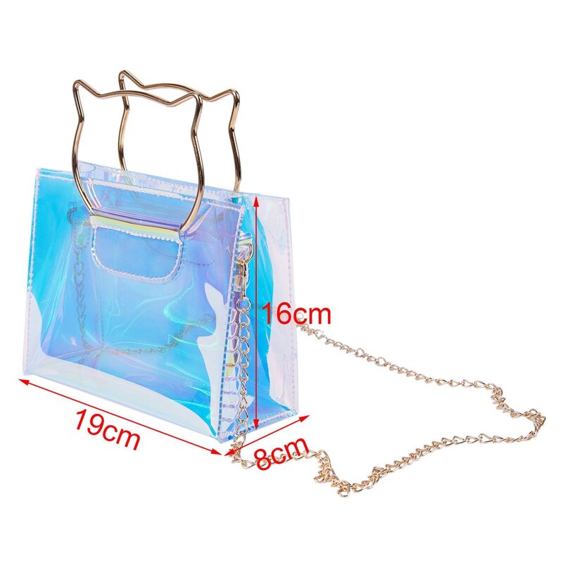 Bolso de hombro con holograma y Asa de gato para mujer, cadena transparente y acrílica, bolso de mano con cadena, bolso de hombro para mujer (plateado)