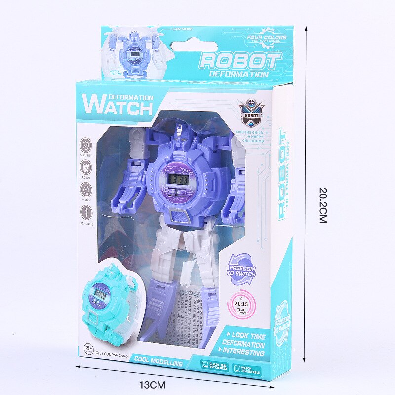 Children Transformation Electronic Watch Jingang Toy Dinosaur Turning Robot Iron and Steel Shining Transformation Watch: Robot Watch Box Purple