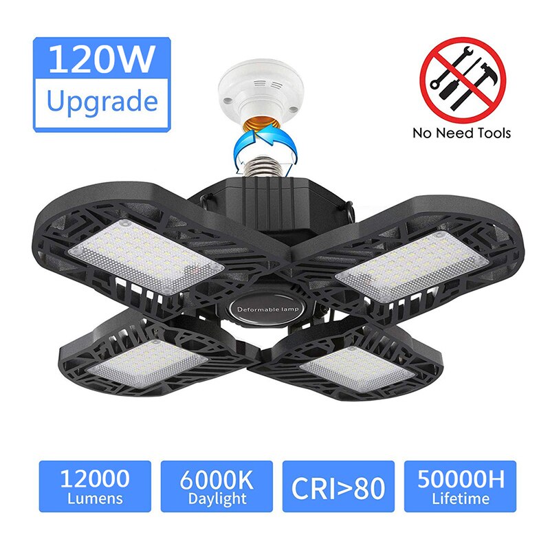 120W Aluminum LED Garage Light Upgrade 4 Panels LED Commercial /Shop/ Barn /Bay/Ceiling Light Multi-function: Default Title