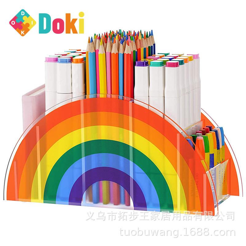 Nordic acrylic desktop collating machine, transparent iridescent, classified office stationery pen container, beautiful, can be obtained in a case