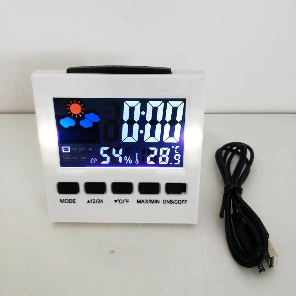 Higrómetro termómetro de escritorio Digital con luz de fondo súper brillante medidor de humedad interior con Cable USB: Blanco