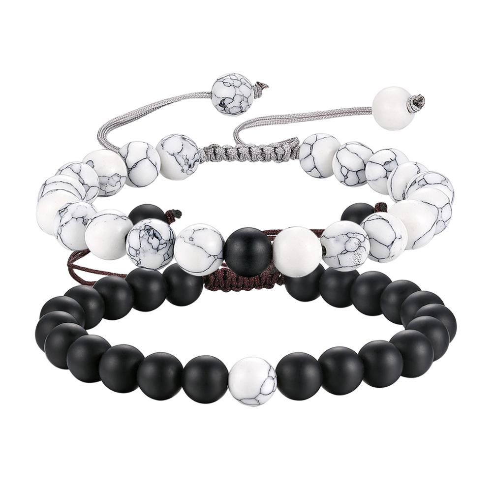 BONISKISS Paare Abstand Armbinde Hand-gewebte Perlen Paar Armbinde für Männer Frauen Einstellbare Charme Strang Schmuck: e