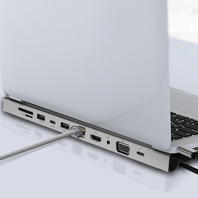11 in 1 USB C Del Computer Portatile Docking Station di Tipo C a HDMI VGA RJ45 Ethernet USB 3.0 SD/TF lettore di Schede Con PD di Ricarica per Pro