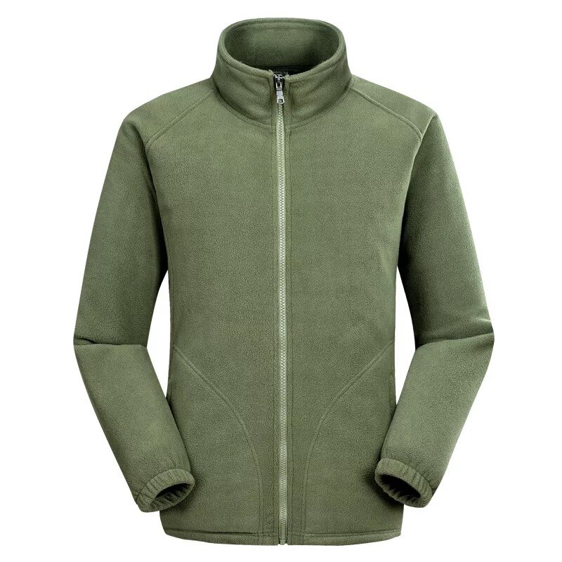 Miesten polar fleece talvitakki tuulenpitävä harjoitus juoksu vetoketju jakki lämmin jalusta kaulus suuret taskut ulkoilu takit: Vihreä / 3xl