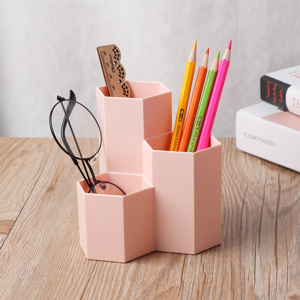 1PC Home Office Hexagonal Pen Pencil Holder Pen Storage Cosmetic Makeup Storage Box Desk Drawer Organizer