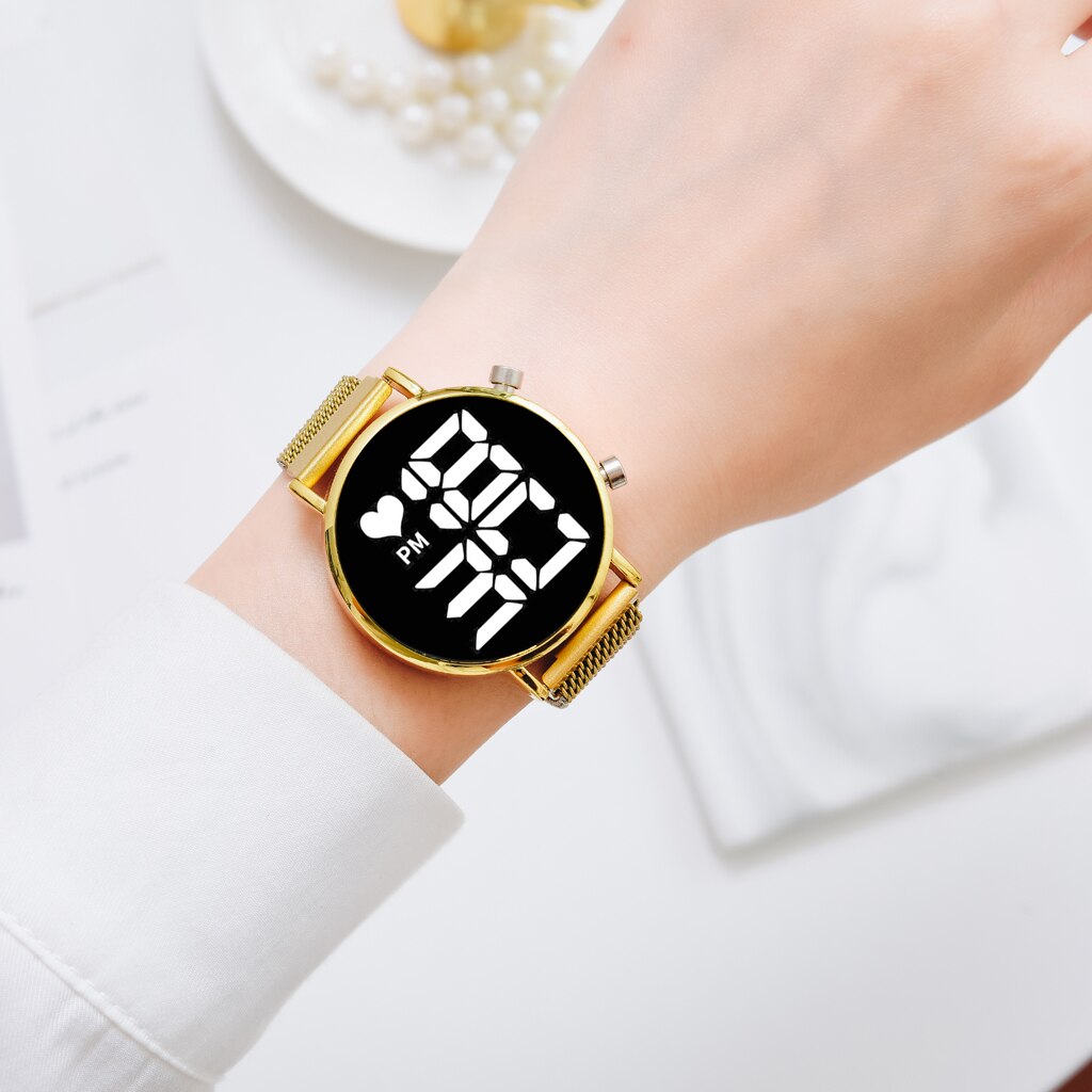 LED Electronic Watches Star Watch For Women Rose Gold Mesh Magnet Digital Wristwatch Gradient Ladies Wrist Watches