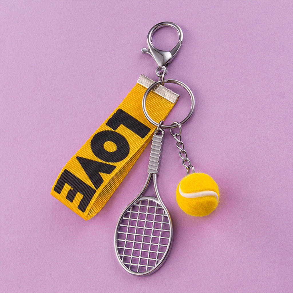 Leuke Sport Mini Tennisracket Hanger Sleutelhanger Sleutelhanger Key Chain Ring Finder Holer Voor Tiener: YELLOW