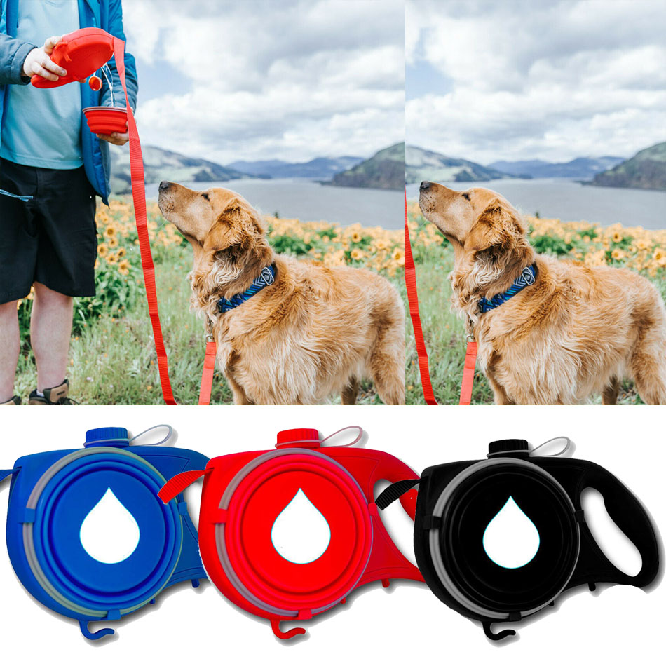 Multifunction Pet Dog Leash with Built-in Water Bottle Bowl Waste Bag Dispenser Outdoor Walking