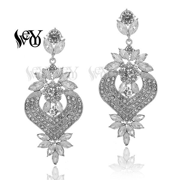 Brincos de cristal de luxo em forma de coração veyo, joia feminina fashion com strass: white
