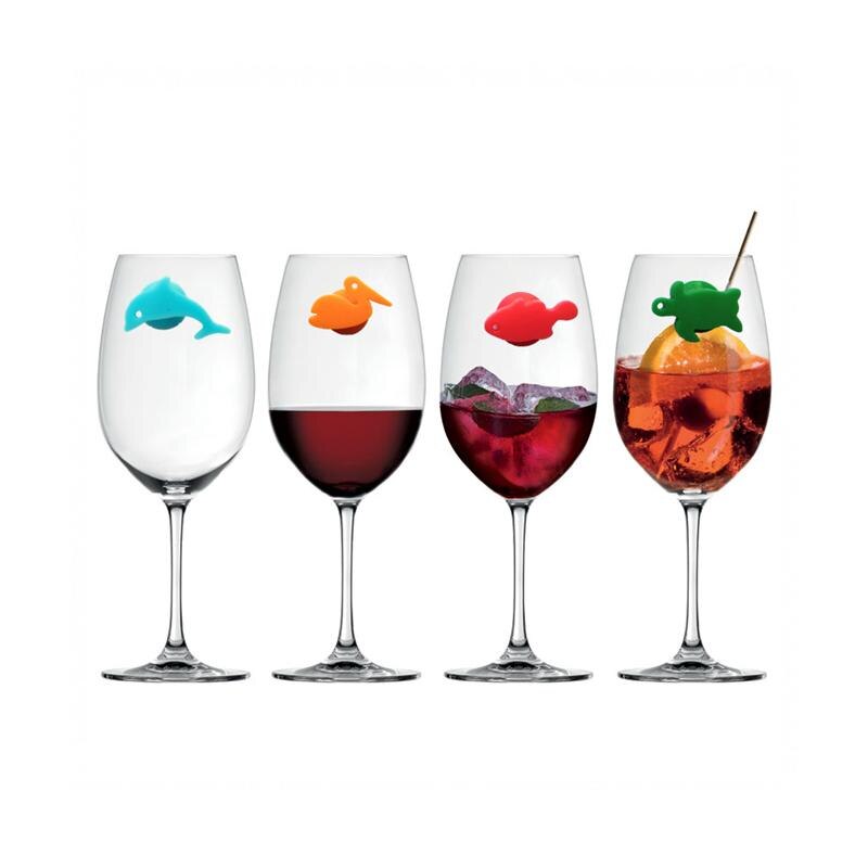 12 pièces Silicone vin verre marqueur animaux marins tasse à boire Identifier partie tasse signe verre Identification couleur mixte