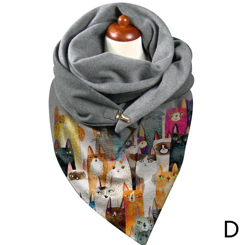 All-match casual kerstprint dikke warme sjaal rond kattenknoopsjaal voor dames kerst: D