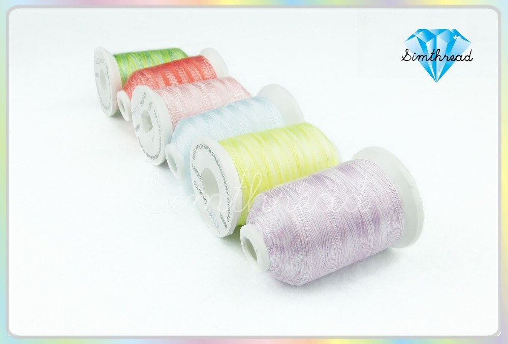 SIMTHREAD 12 Variegated Colors Polyester Embroidery Machine Thread 1000M/Spool