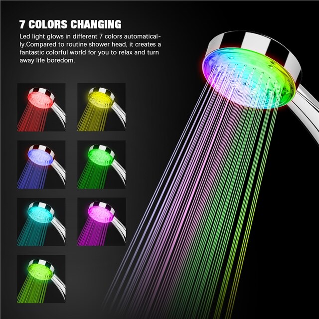 Led Douchekop Handheld Douchekop Met Temperatuur Digitale Display 3 Kleuren Veranderen Water Powered Led Douchekop Sprinkler: 7 Colors