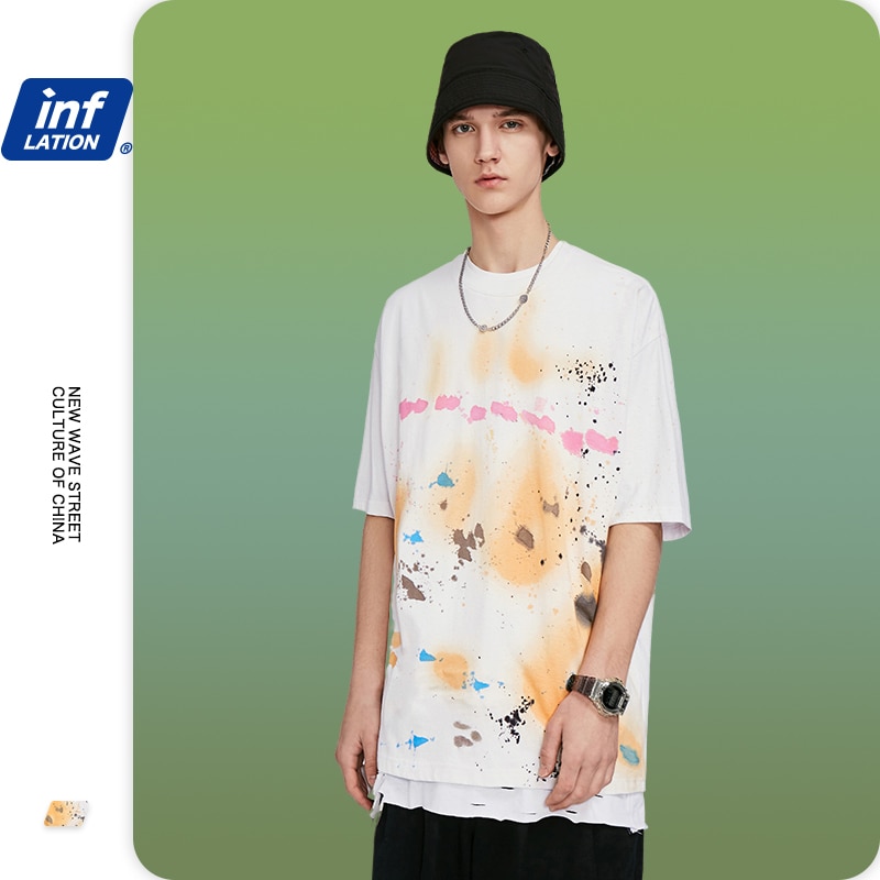Inflatie mannen kleurrijke spatten - inkt t-shirt oversized t-shirt voor mannen grappige t-shirts mannen harajuku losse hiphop mannen t-shirt 1170 s 20