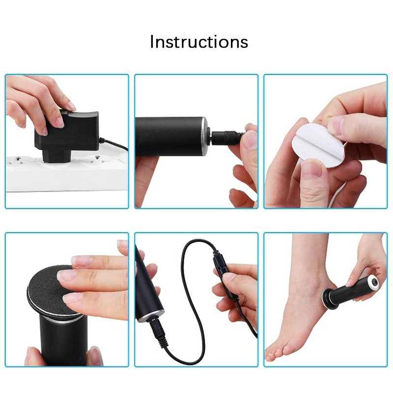 Pied électrique polisseur pied fichier peau morte callosités dissolvant Rechargeable pieds pédicure outils avec 60 pièces papier abrasif