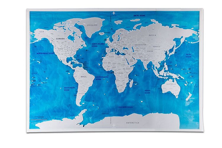 Scratch Off World Map Ocean Edition-Travelers Explorers Office Supplies Social Studies Materials Educational Accessories