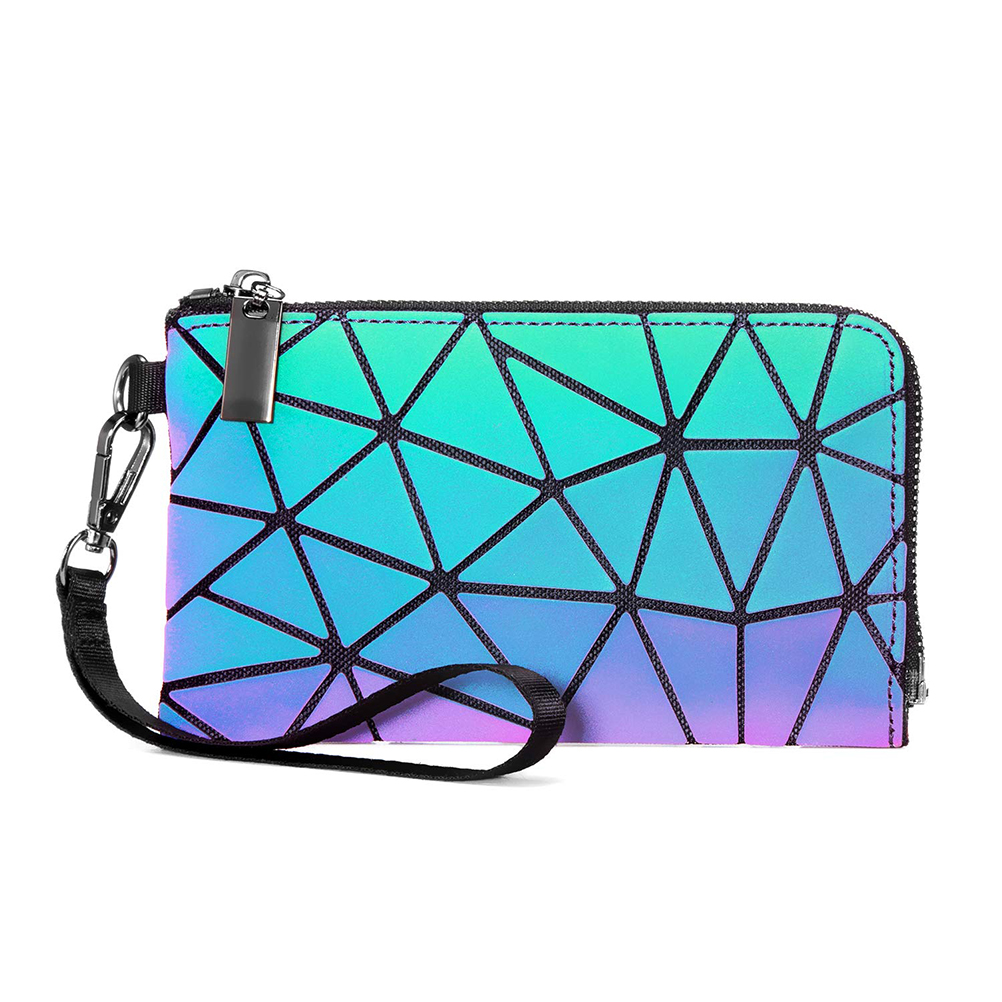 Wallet Women Long Wallets Geometric Luminous Zipper Purse Holographic Reflective Handbag for Women Ladies Phone Cards bag: Default Title