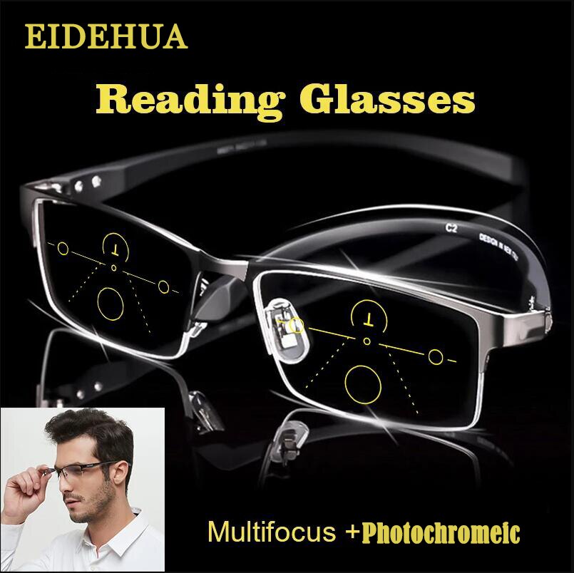 Ultra Licht Meekleurende Progressieve Multifocale Leesbril Mannen Anti-Blue Ray Vergrootglas Verziend Glazen Metalen TR90 1.5