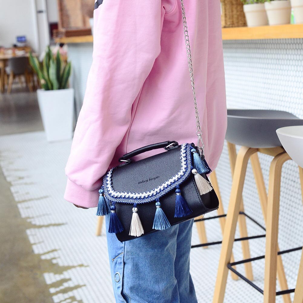 Quaste Schulter Bote Tasche Frauen Mädchen Kleine Quadrat Jahrgang Kette Umhängetasche Einkaufen Handtasche Bolsas Feminina Mujer