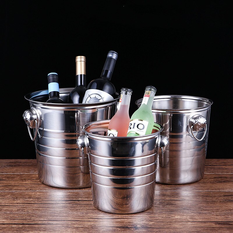 Stainless Steel Silver Ice Bucket Thick Ice Holder Container for Party Champagne Wine Barrel Bar Tools