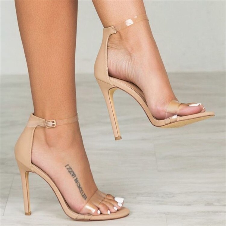 Zomer Sandalen Vrouwen Dunne Hak Gesp Hoge Hakken Open Transparante Riem Zwarte Vrouwen Schoenen