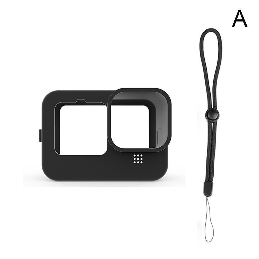 Mjukt silikon skyddsfodral täcka hud ärm säkerhet handledsrem lanyard för gopro hero 9 svart go pro tillbehör: Svart färg