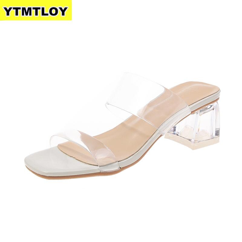 Klare hæle hjemmesko kvinder sandaler sommersko kvinde gennemsigtige høje pumps bryllup jelly buty damskie sexede firkantede hæle
