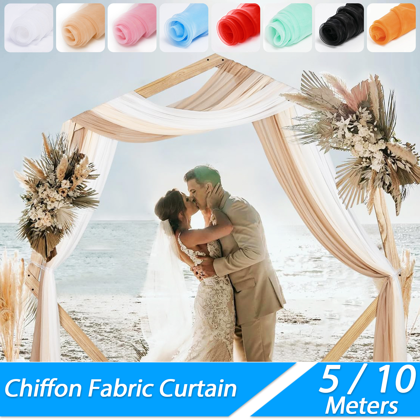 5/10m Wedding Arch Drapes Decorations Sheer Curtains Wedding Backdrop Curtains Tulle Fabric Drapery For Party Ceremony Reception