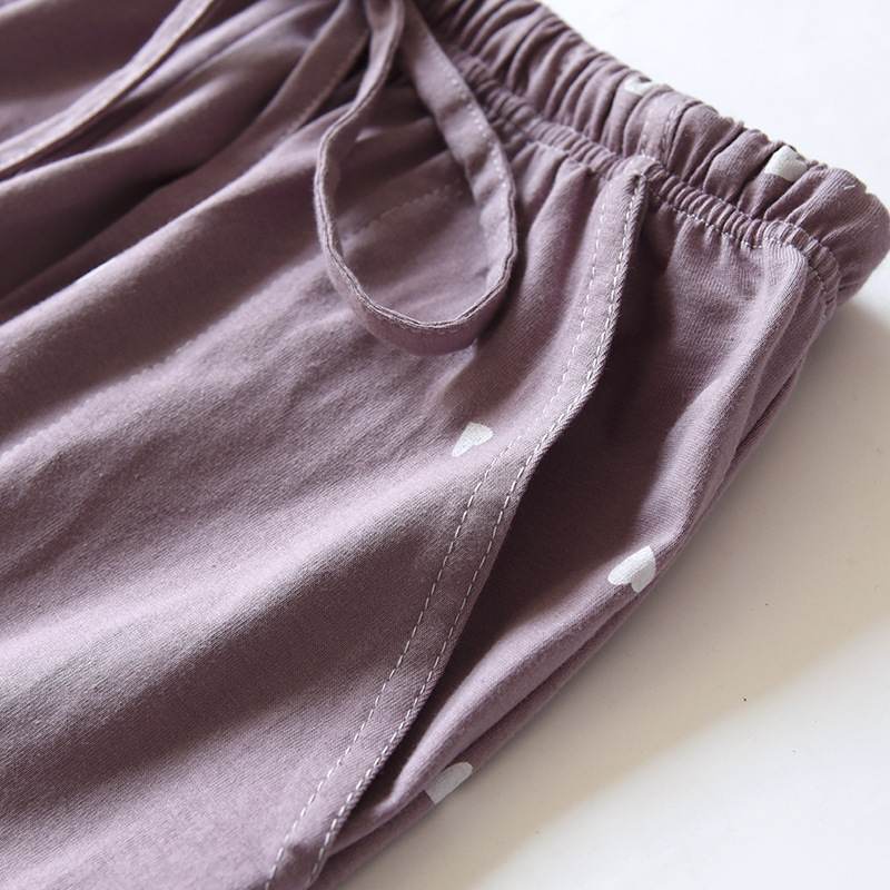 Pantalones de algodón de punto para mujer, pantalones de Casa bonitos de amor, de verano, finos, para dormir, para las cuatro estaciones