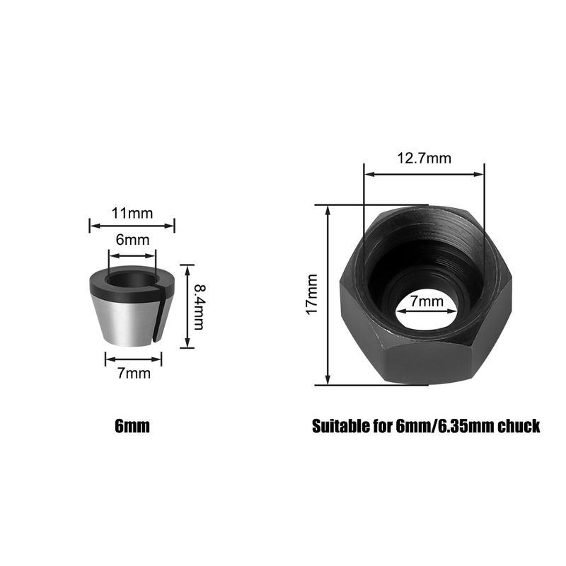 1 st 6mm 6.35mm 8mm fräs spännhylsa adapter gravyr trimmaskin chuckar trimmer fräs tillbehör verktyg: 6mm
