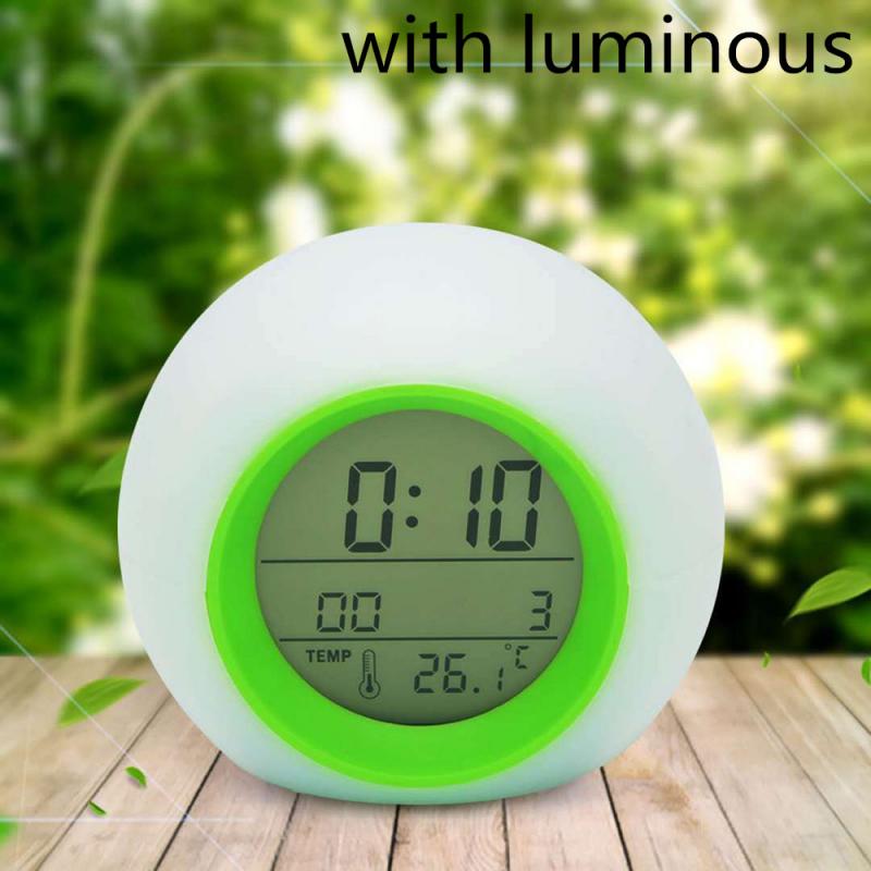 1 Pcs Colorful Backlight Round LED Alarm Clock Thermometer Calendar Week Display Electronic Lazy Kids Clock: 02