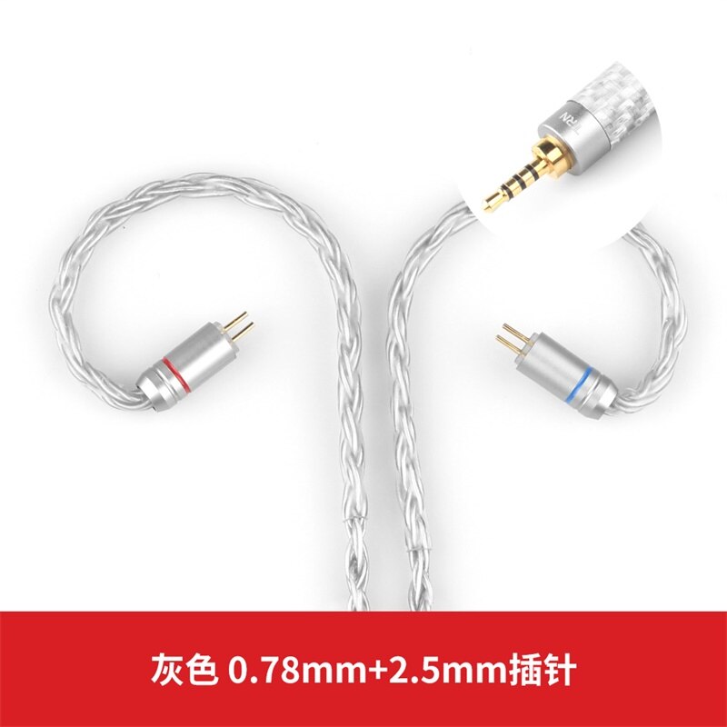 Trn  t2 upgrade 16 -aderige verzilverde kabel 3.5 2.5 0.75 0.78 mmcx-connectorkabel voor trn  v90 v80 x6 a10 zs10 as16- oortelefoon: Wit 0.78mm 2.5mm