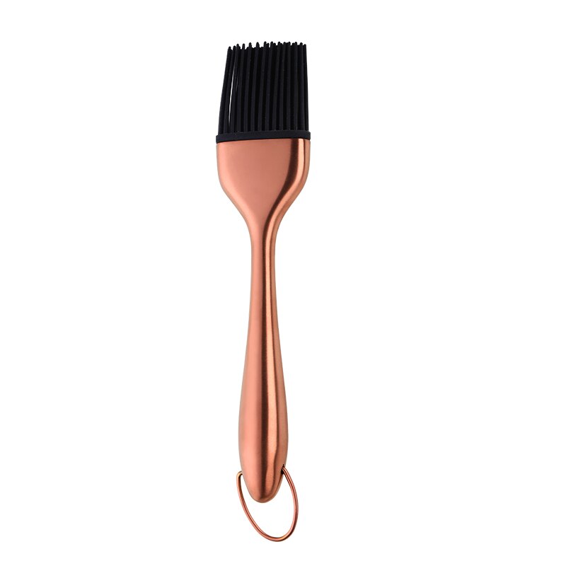 Cepillo de aceite con mango de acero inoxidable, cepillo de silicona dorado, herramientas para parrilla de barbacoa y pastelería, utensilios para hornear de cocina, 1 ud.: 1pc rose gold