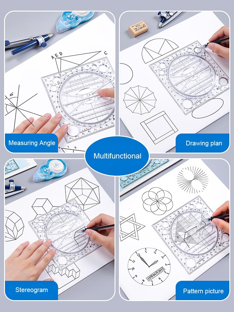 Multifunktionale Lineal Set Mathematik Geometrie Kreis Zeichnung Prüfung Winkelmesser Kreative Zeichnung Schreibwaren Herrscher Ausarbeitung Werkzeuge