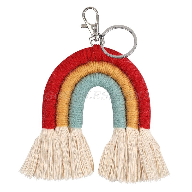 Vævning regnbue nøgleringe til kvinder boho håndlavet nøgleholder nøglering macrame taske charme bil hængende smykker: Tast 50
