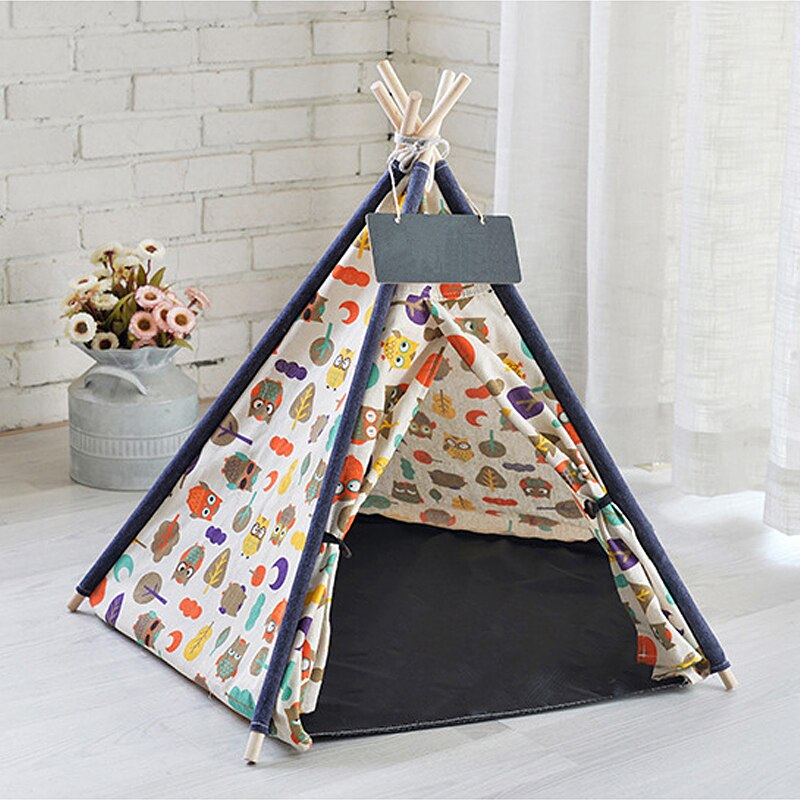 Portatile di Lino Tenda Pet Casa Del Cane gattino Casa Lavabile Teepee del Cucciolo del Gatto Indoor Outdoor Canili Portatile Teepee Cave con Zerbino