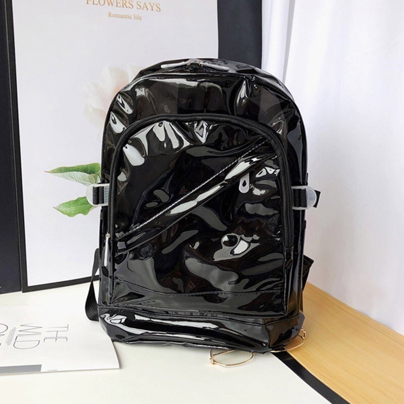 TTOU sac à dos étanche Transparent en plastique Transparent pour les adolescentes PVC sacs d'école épaules sac bonbons couleur fermeture éclair sac à dos: Black