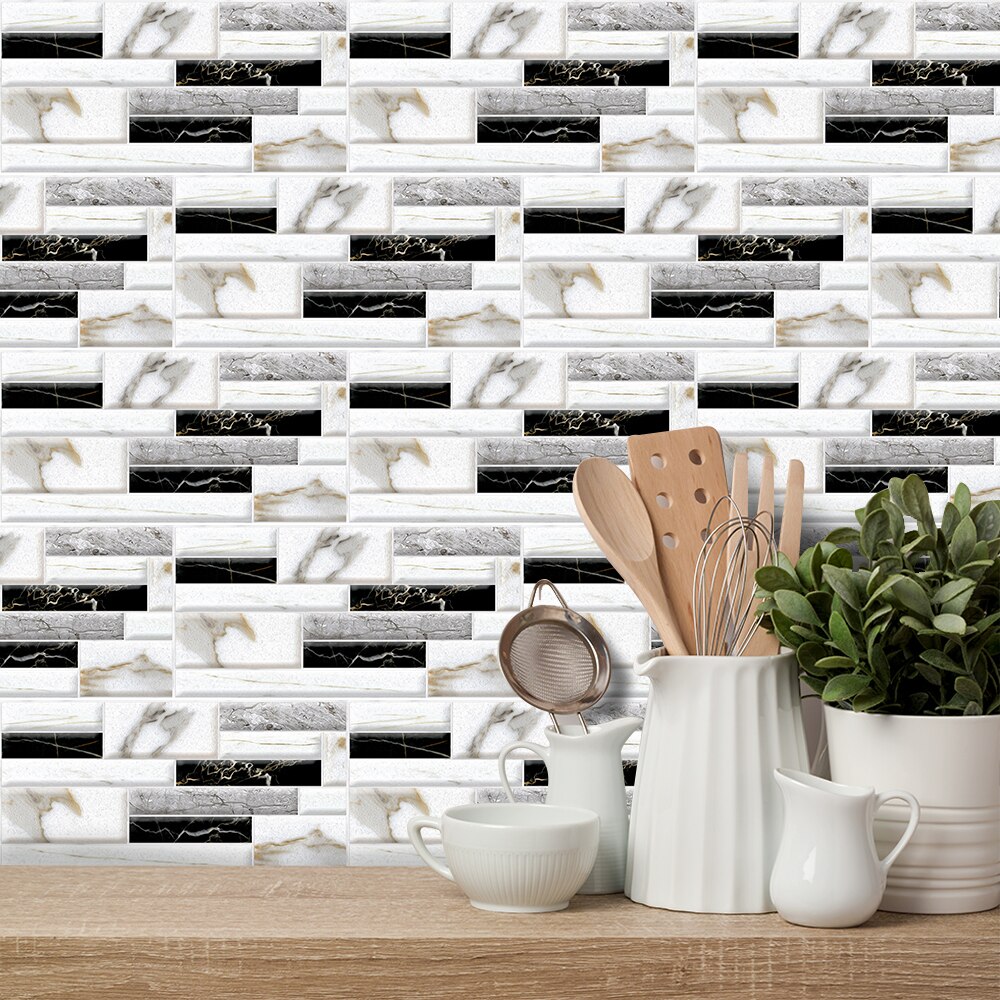 Funlife Wasserdichte PVC 20x10cm Schwarz und Weiß Marmor Diy Abnehmbare Zauberstab und Fliesen Aufkleber Für Schlecht und wc der Dekore: 20x10cmx9Stck