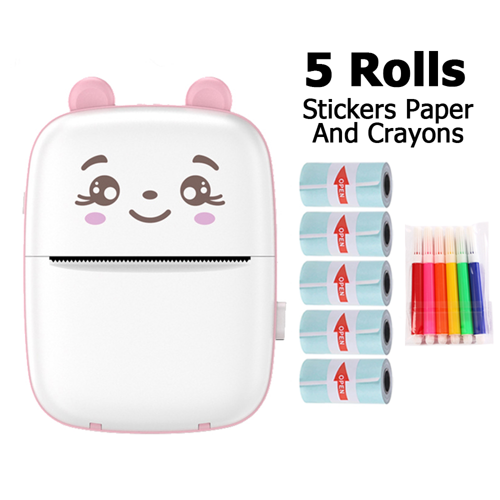 Portable Printer MINI Thermal Printer Ink-less Pocket Label Printer 58mm Printing Wireless BT Connect For Android IOS Printers: PINK PLUS 5 STICK